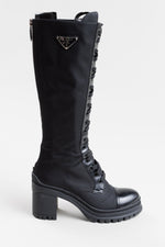 Load image into Gallery viewer, PRADA Nylon lace-up knee high combat boot, some minor wear and scuffs on toe. (36.5)
