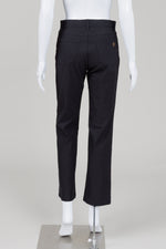 Load image into Gallery viewer, Simon Chang black straight leg denim pants with front zipper and pockets (4)
