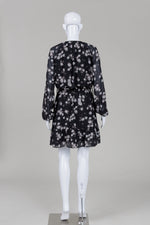 Load image into Gallery viewer, Michael Kors black floral printed long sleeve dress with elasticized waist (S)
