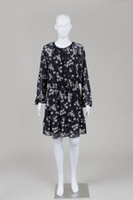 Load image into Gallery viewer, Michael Kors black floral printed long sleeve dress with elasticized waist (S)
