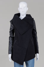 Load image into Gallery viewer, Mackage black open jacket (1 button) with pleather sleeves (S)
