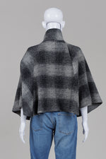 Load image into Gallery viewer, Holt Renfrew black and grey poncho with collar and tie belt
