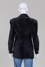 Load image into Gallery viewer, Marquis black suede vintage jacket with large gold buttons
