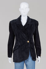 Load image into Gallery viewer, Marquis black suede vintage jacket with large gold buttons
