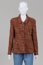 Load image into Gallery viewer, Doncaster vintage brown, cream and orange tweed button up jacket with front pockets (10)
