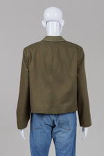 Load image into Gallery viewer, Eve Gravel khaki blazer with front button with vest cut bottom (L)
