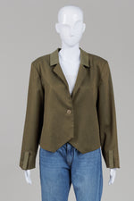Load image into Gallery viewer, Eve Gravel khaki blazer with front button with vest cut bottom (L)
