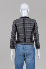 Load image into Gallery viewer, Rebecca Taylor black &amp; white cropped blazer with zipper front and front pockets (2)
