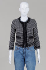 Load image into Gallery viewer, Rebecca Taylor black &amp; white cropped blazer with zipper front and front pockets (2)

