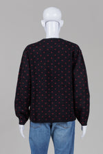 Load image into Gallery viewer, Damart vintage black and red with multicolor leaf design cardigan with gold buttons
