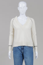 Load image into Gallery viewer, Veronica Beard crème V-neck sweater with black detailing (S)
