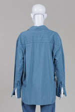 Load image into Gallery viewer, Reformation blue and white pin striped chambray buttoned shirt (S) *new with tags
