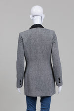 Load image into Gallery viewer, Jessi Grey Tweed Tuxedo Blazer w/ Black Satin Trim (S)
