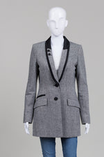Load image into Gallery viewer, Jessi Grey Tweed Tuxedo Blazer w/ Black Satin Trim (S)
