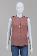Load image into Gallery viewer, Judith &amp; Charles Wine/White Mini Print Sleeveless Collarless Shirt (2)
