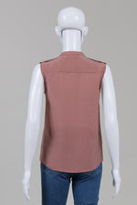 Load image into Gallery viewer, Judith &amp; Charles Wine/White Mini Print Sleeveless Collarless Shirt (2)
