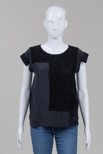 Load image into Gallery viewer, See by Chloe Black Cap Sleeve Top w/ Lace Insets (40)

