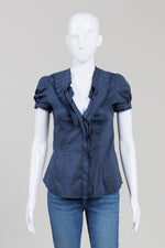Load image into Gallery viewer, BCBGMaxAzria Navy Short Sleeve Blouse (XXS)
