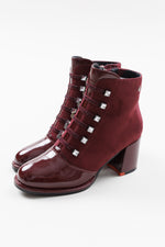 Load image into Gallery viewer, Aquaflex Canada wine suede and patent heeled boots (39)
