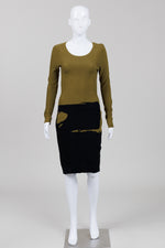 Load image into Gallery viewer, Sand River Junko Koshino Olive/Black Knit Long Sleeve Dress (S)
