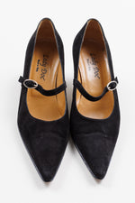 Load image into Gallery viewer, Lady Doc black suede kitten heel with strap (39)
