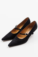 Load image into Gallery viewer, Lady Doc black suede kitten heel with strap (39)
