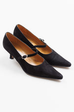 Load image into Gallery viewer, Lady Doc black suede kitten heel with strap (39)
