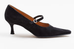 Load image into Gallery viewer, Lady Doc black suede kitten heel with strap (39)
