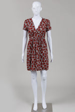 Load image into Gallery viewer, Naf Naf Red Fan Print Short Sleeve Fit &amp; Flare Dress (42)
