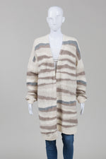 Load image into Gallery viewer, Fabiana Filippi Cream/Taupe Striped Open Front Cardigan (XXL)
