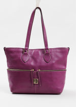 Load image into Gallery viewer, Dooney &amp; Bourke purple pebble leather tote bag with gold hardware.
