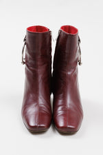 Load image into Gallery viewer, Dorateymur wine leather square toe ankle boots with silver hardware detail. (36)
