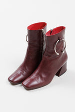 Load image into Gallery viewer, Dorateymur wine leather square toe ankle boots with silver hardware detail. (36)
