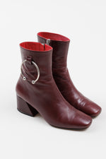 Load image into Gallery viewer, Dorateymur wine leather square toe ankle boots with silver hardware detail. (36)
