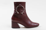 Load image into Gallery viewer, Dorateymur wine leather square toe ankle boots with silver hardware detail. (36)

