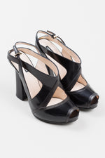 Load image into Gallery viewer, Giorgio Armani black peep toe  chunky heel pumps. *New w/ box $790 US (36)
