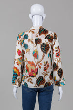 Load image into Gallery viewer, Alice + Olivia Silk Cream Leaf Print Collarless Blouse (XS)
