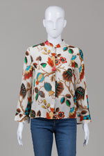 Load image into Gallery viewer, Alice + Olivia Silk Cream Leaf Print Collarless Blouse (XS)
