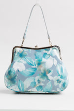 Load image into Gallery viewer, Jackfrench grey &amp; blue floral frame purse w/ removable crossbody strap.

