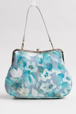 Load image into Gallery viewer, Jackfrench grey &amp; blue floral frame purse w/ removable crossbody strap.
