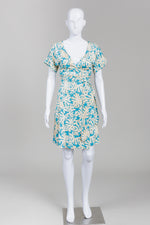 Load image into Gallery viewer, Diane von Furstenberg Turquoise Coral Print Short Sleeve Wrap Dress (2)
