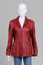Load image into Gallery viewer, Danier Red Leather Zip Jacket (M)*a few rubbed spots
