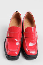 Load image into Gallery viewer, dr Liza Red Patent Lug Sole Heeled Loafers (8) *New w/ Box
