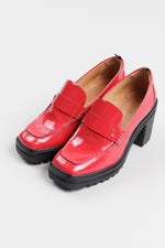 Load image into Gallery viewer, dr Liza Red Patent Lug Sole Heeled Loafers (8) *New w/ Box
