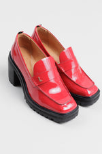 Load image into Gallery viewer, dr Liza Red Patent Lug Sole Heeled Loafers (8) *New w/ Box
