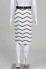 Load image into Gallery viewer, Moissac Paris white with black dots pencil skirt with front slit (M)
