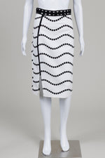 Load image into Gallery viewer, Moissac Paris white with black dots pencil skirt with front slit (M)
