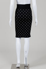 Load image into Gallery viewer, Wolford black with white polka dot jersey pencil skirt (XS)
