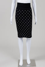 Load image into Gallery viewer, Wolford black with white polka dot jersey pencil skirt (XS)
