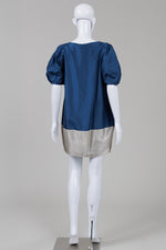 Load image into Gallery viewer, 3.1 Phillip Lim blue with beige hem baby doll dress with black applique (2)
